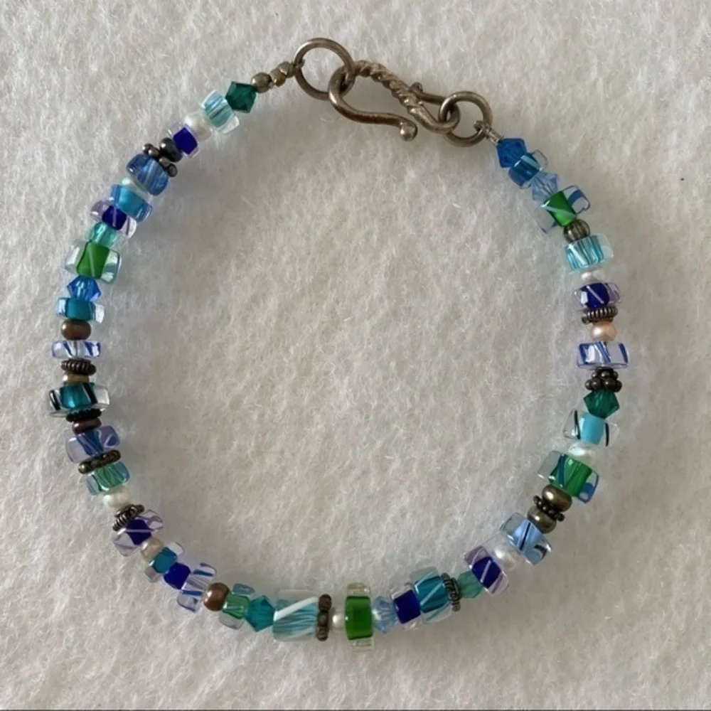 925 Sterling Silver Cerulean Turquoise Blue Green Handmade Beaded Bracelet NEW